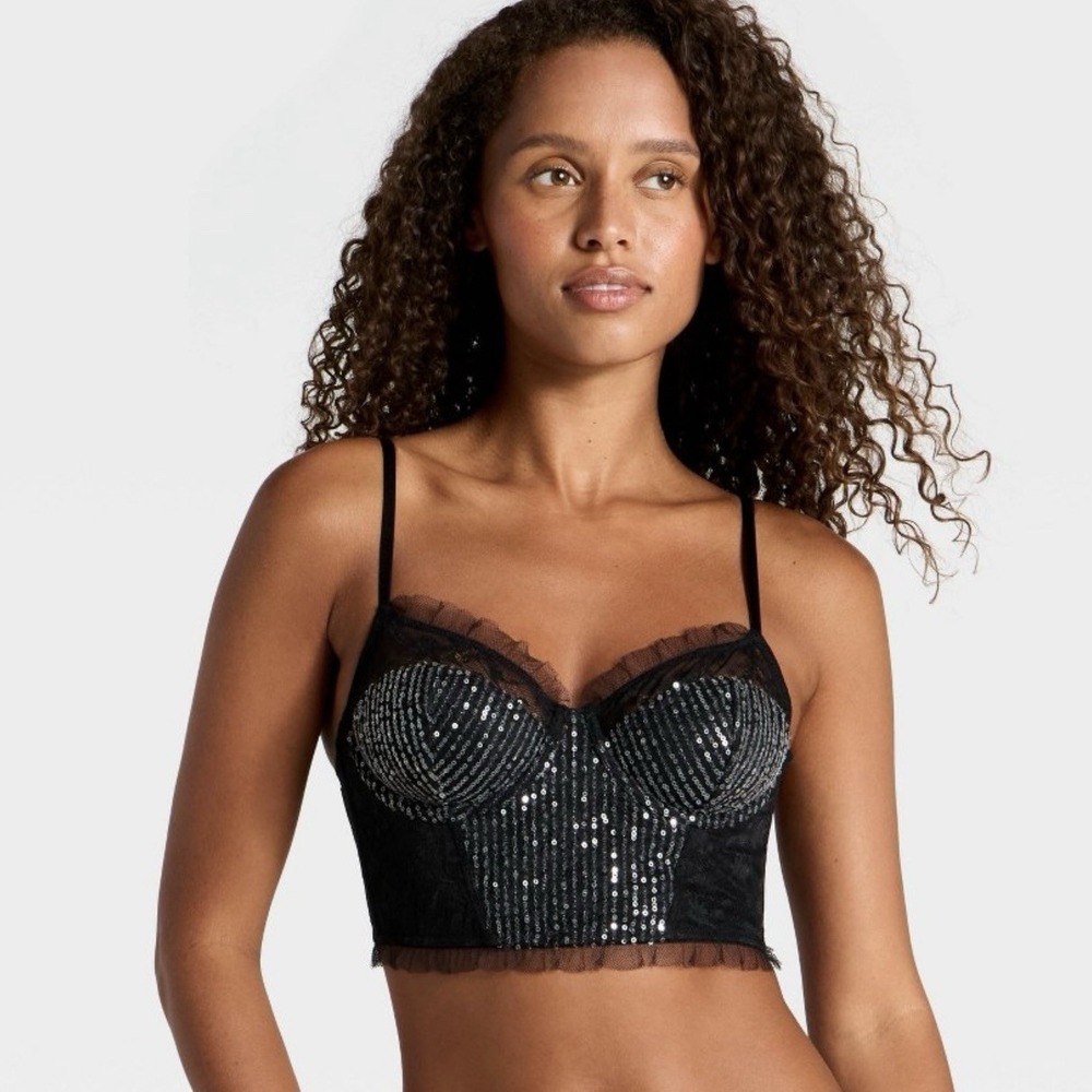Womens Sequin Lace Corset Wild Fable Black Size L